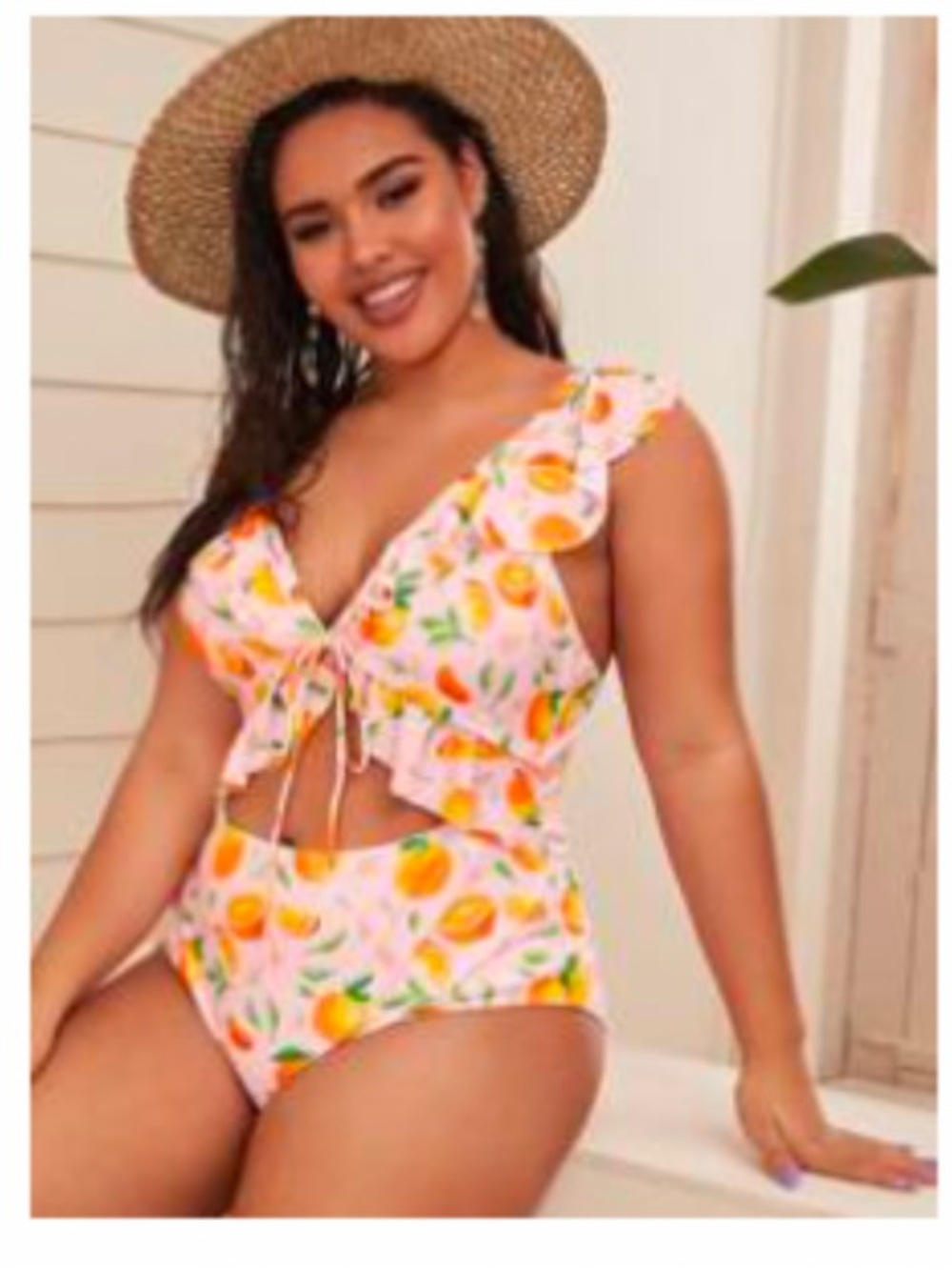 NEW• Soul Sunrise For The Love Of Oranges Unique Cutout Ruffled Swimsuit•1X-2X